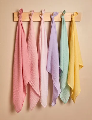 6 Pack Pure Cotton Pastel Muslin Squares