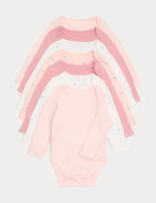 7 Pack Pure Cotton Bow Bodysuit (0-3 Yrs) - Apricot Mix