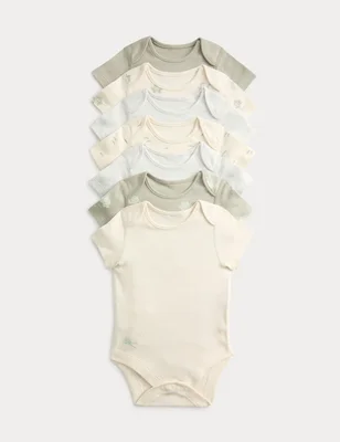 7 Pack Pure Cotton Frog Print Bodysuits - Grey Mix
