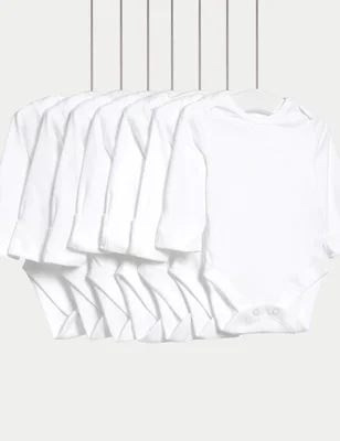 7 Pack Pure Cotton Long Sleeve Bodysuits (5lbs-3 Yrs) - White