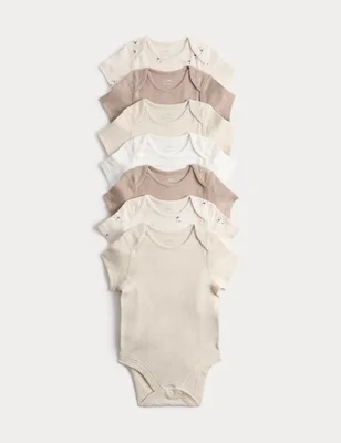 7 Pack Pure Cotton Sheep Bodysuits (5lbs-3 Yrs) - Wheat