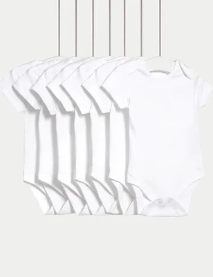 7 Pack Pure Cotton Short Sleeve Bodysuits (5lbs-3 Yrs) - White