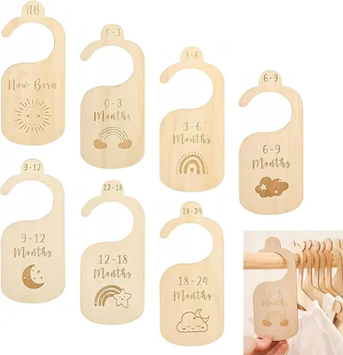 7 PCS Baby Wardrobe Dividers, Cartoon Baby Clothes Storage, Wood Safe Wardrobe Separators from Newborn to 24 Months, Baby Products, Wardrobe Organizers for Infant Newborn Boys & Girls - Default