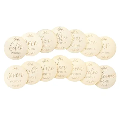 7 Pcs Wooden Baby Milestone Cards Baby Months Signs, Double Sided Milestone Baby Cards, 10cm Round Month Baby Milestone Signs for New Parents Gift Set Newborn Infants 0-12 Months Growth Recording - Wood color