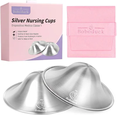 925 Silver Nursing Cups, Reusable Breastfeeding Covers for Nursing Mothers, Breastfeeding Essentials, Comfortable Nursing Accessories (Small, 2 Pack) - Small