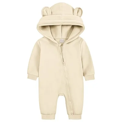ABOHU Baby Zipper Hooded Rompers Cotton Newborn Infant Spring Fall Bodysuit Baby Boys Girls Romper One Piece Long Sleeves Bear Ear Hoodie Jumpsuit 0-6 Months