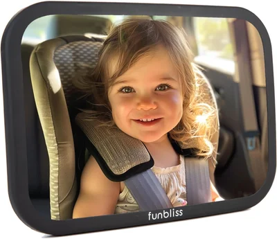 Funbliss Baby Car Mirror for Back Seat Black - Safely Monitor Infant Child in Rear Facing Car Seat,Mirror for Baby in Car Seat,Best Newborn Car Seat Accessories, Shatterproof - Zwart