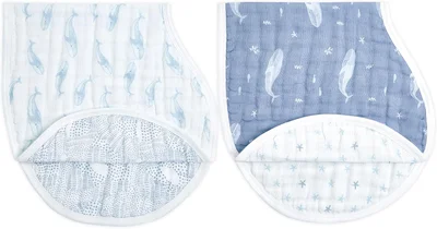 aden + anais Burpy Baby Bib - Outdoors, 2 Pack | 100% Cotton Muslin, 4 Layer Burping Cloth, Feeding & Dribble | Super Soft & Absorbent Burp Rag Newborn Essentials for Boy & Girl - Oceanic
