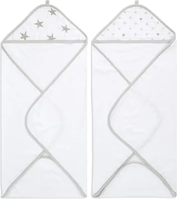 aden + anais Essentials 100% Cotton Hooded Towel for Boys & Girls, Soft Baby Bath Towel, Towel Wrap for Kids, Toddlers & Infants, Dusty (Pack of 2) - Dusty / Baby