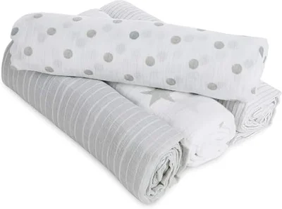 aden + anais essentials 100% Cotton Muslin Swaddle & Receiving Blanket for Baby Girls & Boys, 112x112cm, Newborn Swaddling Set, Infant & Toddler Shower Gift, 4 Pack, dusty - Dusty / Baby