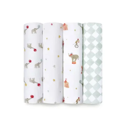 aden + anais Essentials Cotton Muslin Swaddle Blankets 4pk - Elephant Circus