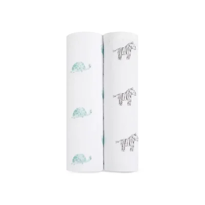 aden + anais Large Organic Cotton Muslin Swaddles 2pk - Animal Kingdom