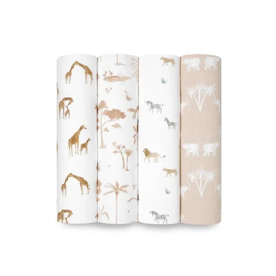 aden + anais Large Organic Cotton Muslin Swaddles - 4 Pack - Safari Dreams