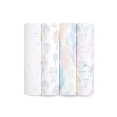 aden + anais Large Organic Cotton Muslin Swaddles 4pk - Above The Clouds - Above The Clouds / One Size