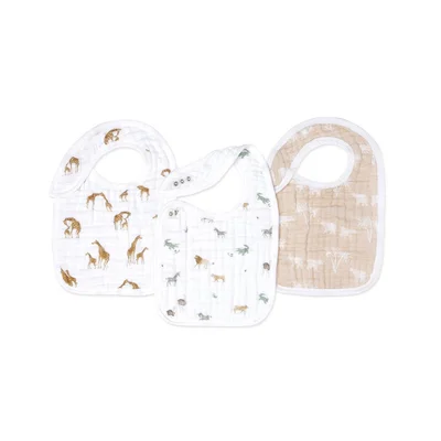 aden + anais Organic Cotton Muslin Snap Bibs - 3 Pack - Safari Dreams