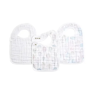 aden + anais Organic Cotton Muslin Snap Bibs 3pk - Above The Clouds