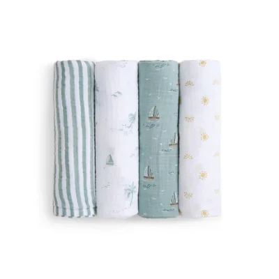 aden + anais Organic Cotton Swaddles - 4 Pack - Sailing Seas - Sailing Seas