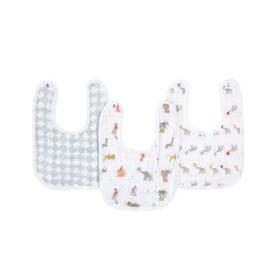Aden + Anais Pack of 3 Essential Cotton Muslin Snap Bibs - Elephant Circus (23-19-343)