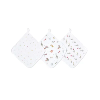 Aden + Anais Pack of 3 Essential Cotton Muslin Washcloth - Elephant Circus (23-19-373)