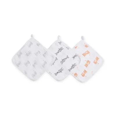 Aden + Anais Pack of 3 Essential Cotton Muslin Washcloth - Safari Babes (23-19-363)