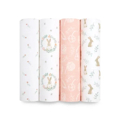 Aden + Anais Pack of 4 Essentials Cotton Muslin Swaddle Blanket - Blushing Bunnies (23-19-248)