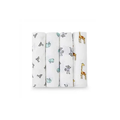 Aden + Anais Pack of 4 Large Swaddle Cotton Muslin - Jungle Jam (23-19-034)