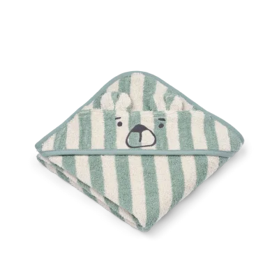 Albert Striped Bear Hooded Baby Towel (Peppermint/Creme De La Creme)