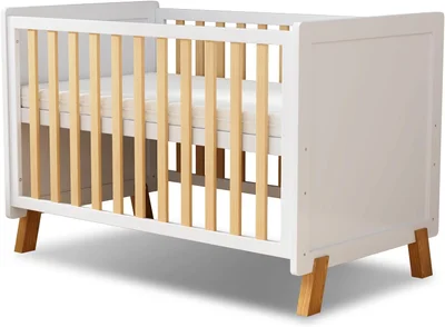 Alex -3-in-1 Wooden Baby Cot Bed,Baby Crib,Convertible Baby Bed,3 Adjustable Bed Base Positions ,Short Guardrail, Mattress Included,From Birth to 5 Years