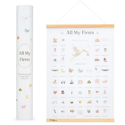 All My Firsts Baby Milestone Poster – First Times Print for New Parents, New Baby Gift, Customisable with Dates, Includes Wooden Magnetic Hanging Frame, Chuffy Baby
