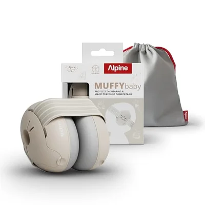 Alpine Muffy Baby Comfort - Ear Defenders for Babies and Toddlers - CE & UKCA Certified - Headband for Safe Fit & Comfort - Adjustable for Ages Up To 48 Months - 24dB Sound Reduction, Soft Sand