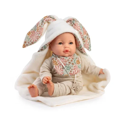 Antonio Juan Crying Doll Bimba with Hooded Blanket