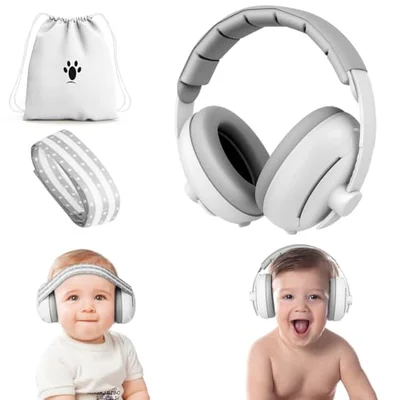 Aolso Baby Ear Defenders, 2-in-1 Baby Ear Defender for Babies and Toddlers up to 36 Months, Noise Reduction Earmuffs, Infant Noise Canceling Headphones with Soft Cushion and Adjustable Headband-Gray - Gray / One Size