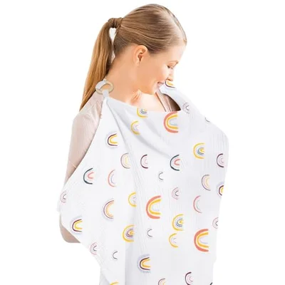 Aolso Breastfeeding Cover Nursing Cover, Muslin Cotton Soft Breathable Nursing Cover, Adjustable Strap Breast Feeding Coverall for Car Seat Blanket and Stroller Coverall (Camel)
