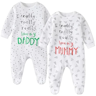 aomomo 2-Pack Romper Set, Newborn Clothes Cotton Long Sleeve Footie (White B, 3-6 Months)