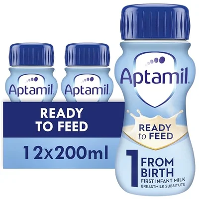 Aptamil 1 First Infant Baby Milk Liquid Formula, Ready to Feed, From Birth, 200 ml, Pack of 12 - White / 420 Ml (Pack Of 1)