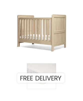 Atlas Convertible Cot Bundle with Premium Pocket Spring Cot Mattress Oak Baby Bed Birth to 4 Years Adjustable Height Compact For Small R
