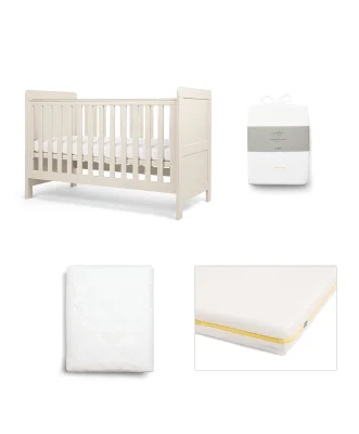 Atlas Cotbed Starter Bundle with Essential Pocket Spring Mattress & Sheets - Stone