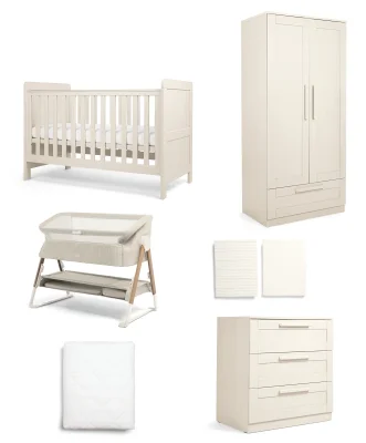 Atlas Nursery Bundle with Lua Bedside Crib (6 Piece) – Stone