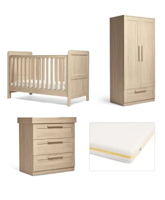 Atlas Nursery Furniture & Essential Airflow Pocket Spring Cotbed Mattress Bundle - Light Oak