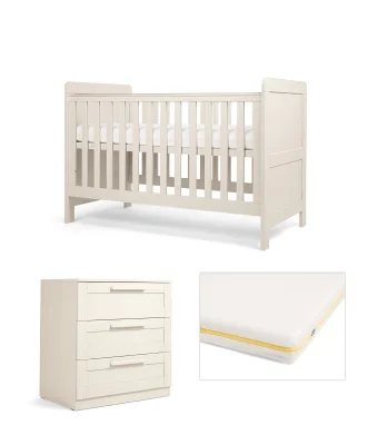 Atlas Nursery Furniture Set & Essential Airflow Pocket Spring Cotbed Mattress Bundle - Stone
