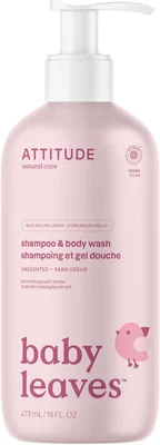 ATTITUDE 2in1 Hair Shampoo and Body Wash for Baby, Plant and Mineral-Based Gentle Formula, EWG Verified, Vegan Baby Products, Unscented, 473 mL - Unscented / Unscented