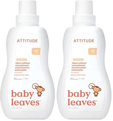 ATTITUDE Baby Fabric Softener, Plant and Mineral-Based Ingredients, HE Compatible, Vegan Laundry and Household Products, Pear Nectar, 40 Loads, 1 Litre (Pack of 2)