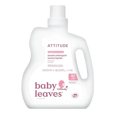 ATTITUDE Baby Laundry Detergent Liquid, EWG Verified, Safe for Baby Clothes, Infant and Newborn, Vegan and Naturally Derived Washing Soap, HE Compatible, Unscented, 80 Loads, 2 Liters - 1.04 L (Pack Of 1)