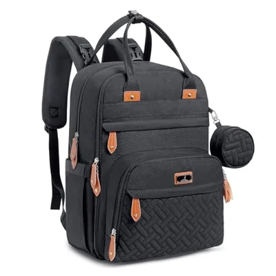 BabbleRoo Baby Changing Bag Backpack, Nappy Changing Back Pack Diaper Bags with Changing Mat & Pacifier Holder for Mom & Dad (Black)
