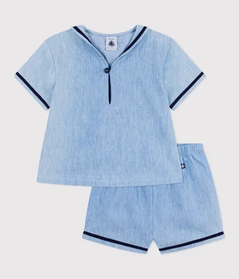 Babies' 2-piece set in chambray including a T-shirt with a sailor collar - Default