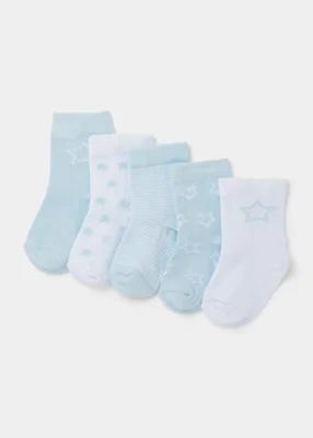 Baby 5 Pack Blue Socks (Newborn Pink - Age 0 - 3 Months / Blue