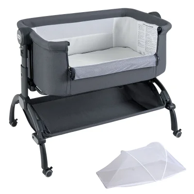 Baby Bassinet Bedside Sleeper Bedside Crib w/ 7-Height Adjustment - Grey
