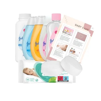 Baby Bath Bundle Set - Complete Newborn Care Kit - Baby Bath, Shampoo, Lotion (300ml), Oil (200ml), Powder (200g) and 52x Wipes Bundled with Sponges - 8 count (Pack of 1)