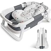 Baby Bath Tub with Non-Slip Bath Seat and Thermometer - Toddler Bath - Foldable Baby Bath - Newborn Bath - from Birth to 3 Years - Baby Bath Seat Up to 6 Months - Collapsible Baby Bath - Birth Gift - GREY / Bouncer