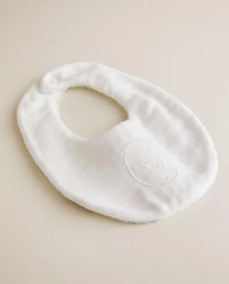 BABY BIB WITH EMBROIDERED CHICK - OYSTER WHITE